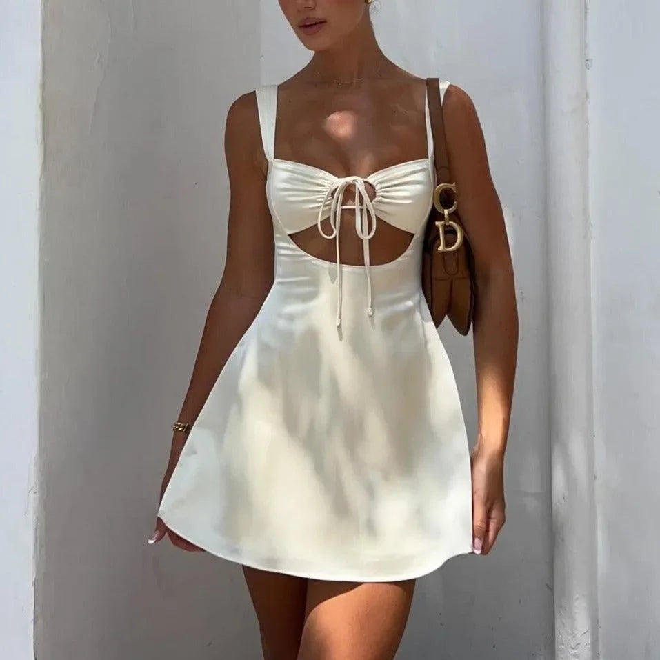 Summer Afternoon Satin Mini Dress - Ivory / S - Mermaid Way
