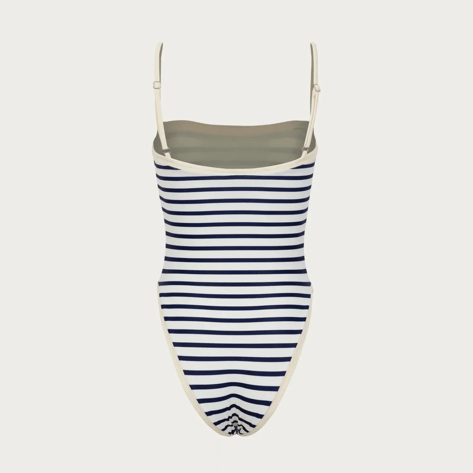 Blue striped one-piece swimsuit with adjustable spaghetti straps, perfect for beach outings or poolside lounging.