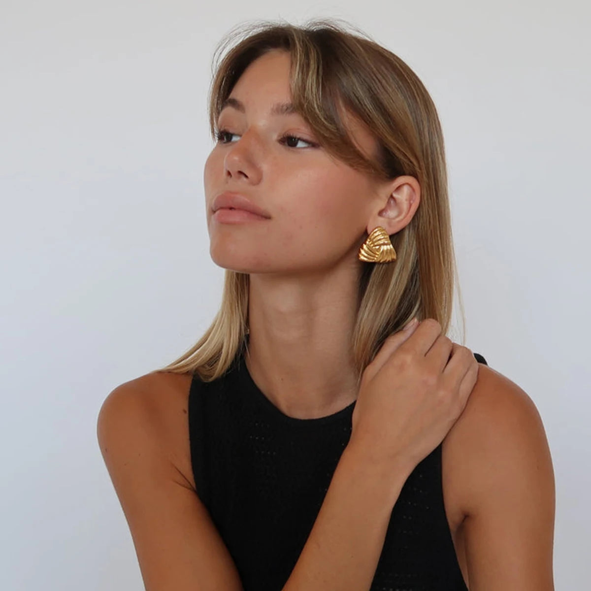 Texture Triangle Gold Earrings Mermaid Way