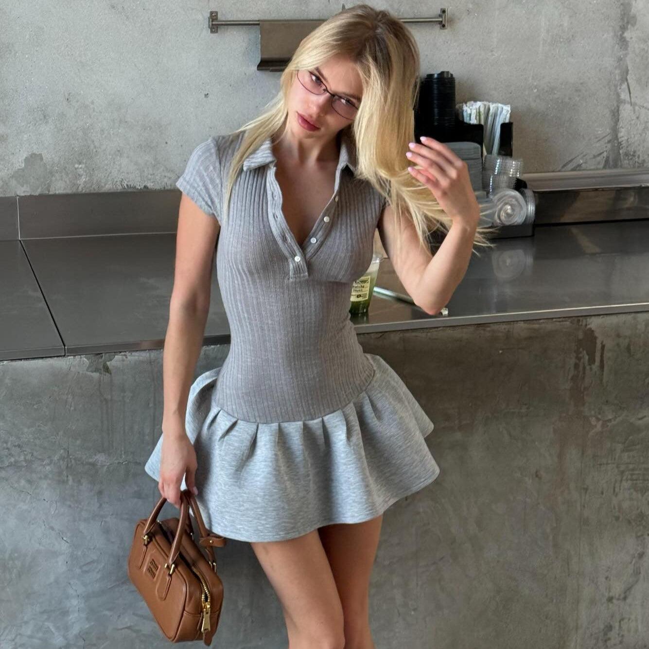 Trust Issues Polo Style Knitted Mini Dress - Gray / S - Mermaid Way