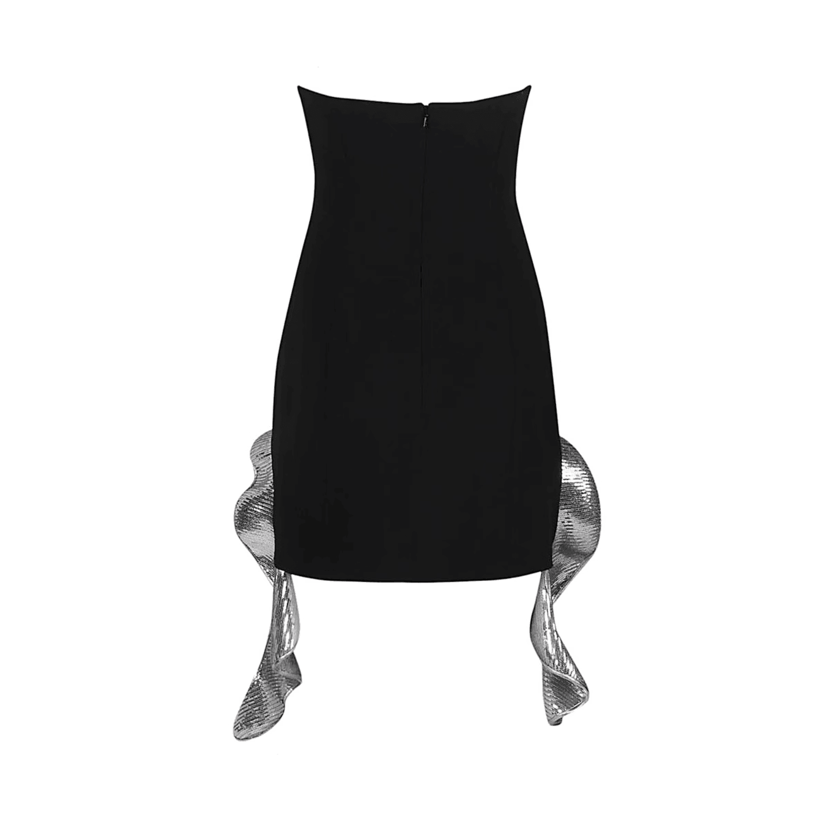 Black mini dress featuring sequined ruffle sleeves and a fitted silhouette, perfect for evening outings or cocktail events.