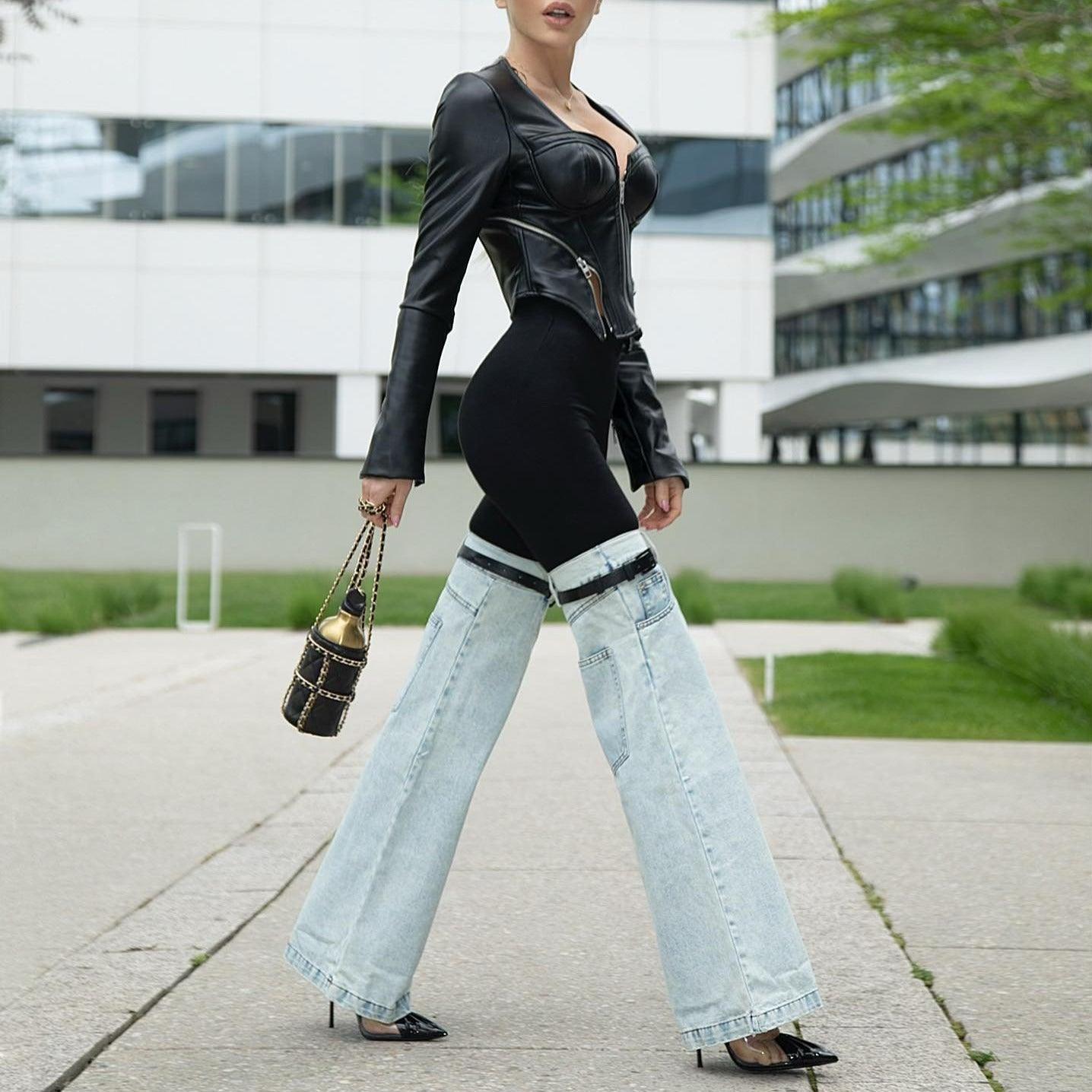 Urban Chic Denim Hybrid Flare Pants - Modern High-Waist Style