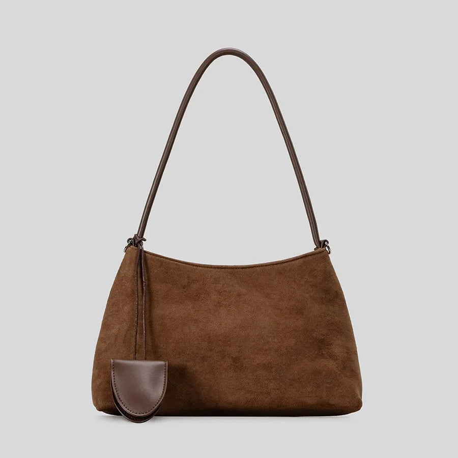 Velvet Hour Faux Suede Shoulder Bag - Brown - Mermaid Way