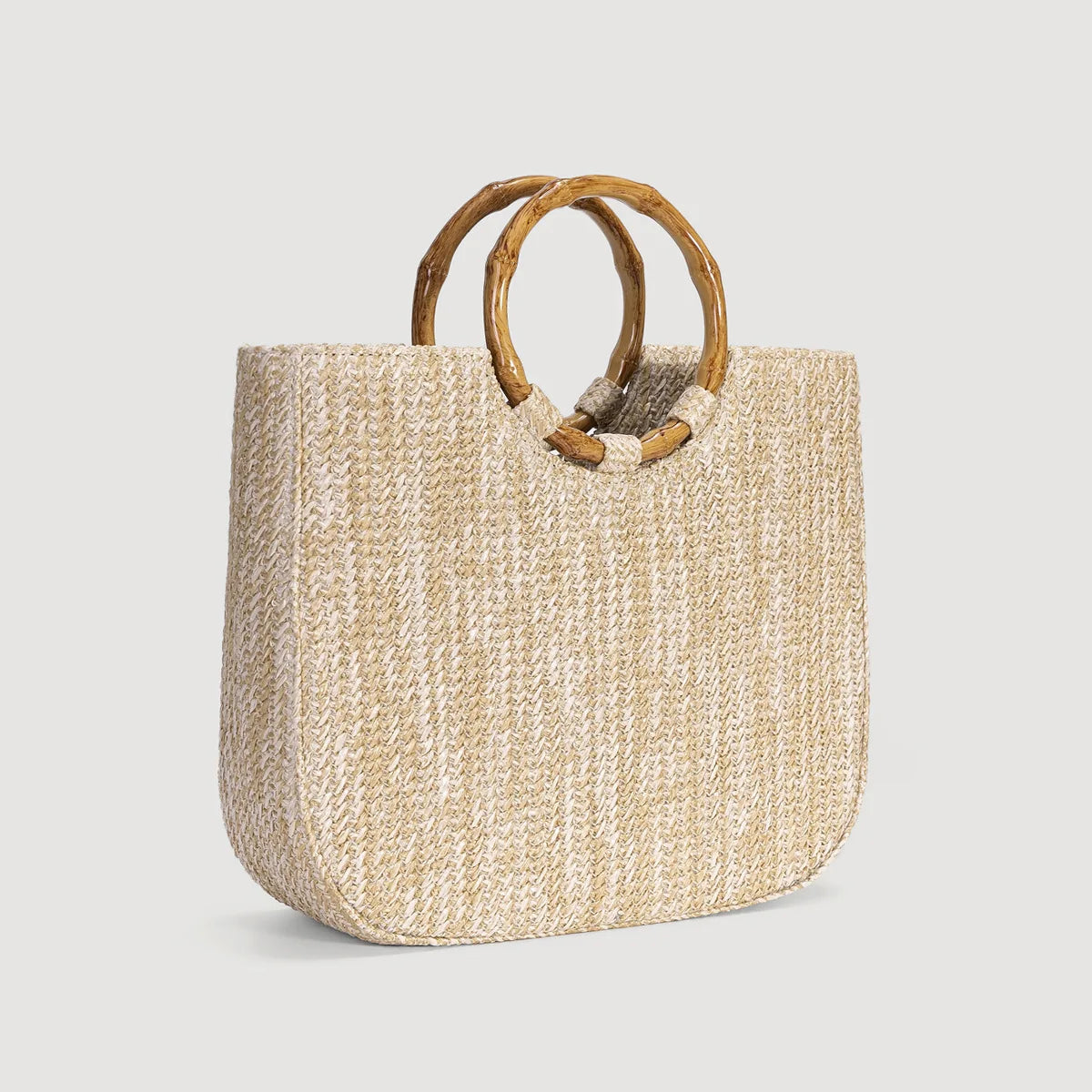 Verena Faux Bamboo Handle Beach Bag - Khaki - Mermaid Way