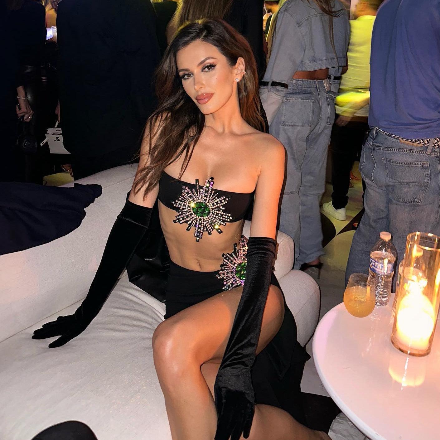 embellished strapless dress with crystal details, evening look