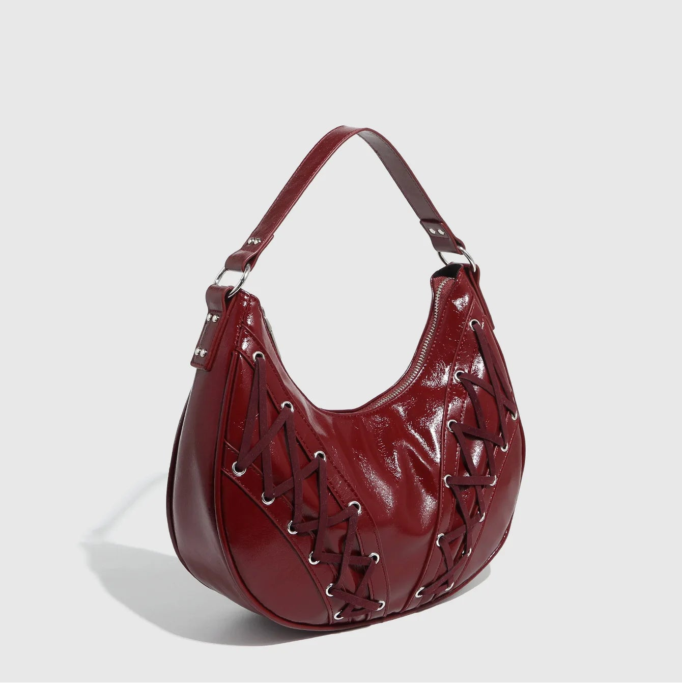 Xavera Half Moon Drawstring Bag - Burgundy - Mermaid Way