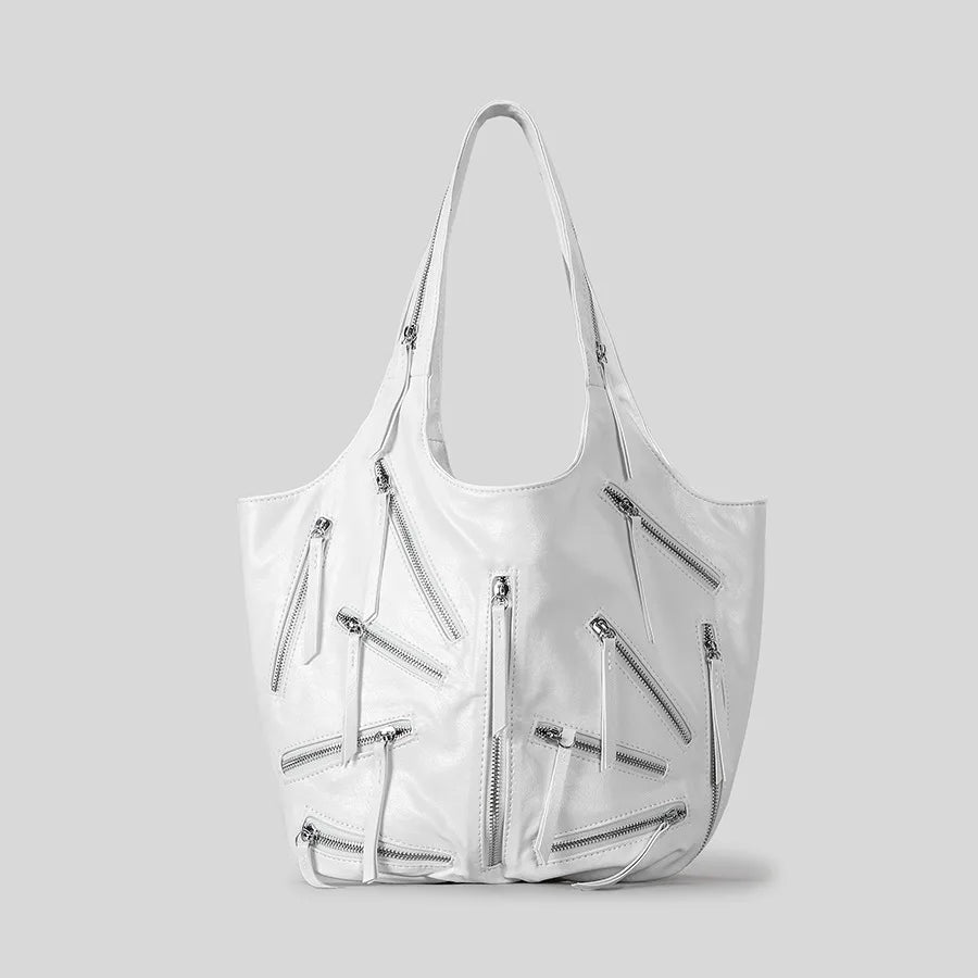 Zip Chaos Large Capacity Shoulder Bag - White - Mermaid Way