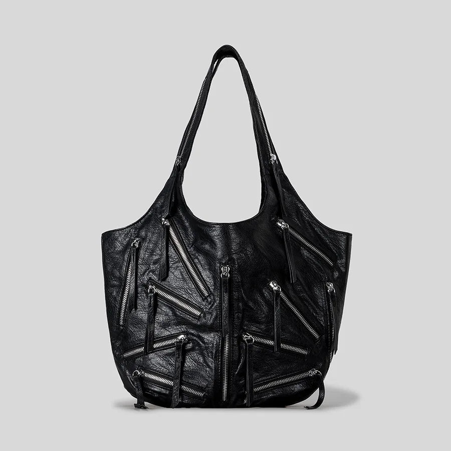 Zip Chaos Large Capacity Shoulder Bag - Black - Mermaid Way