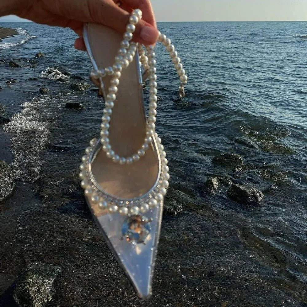 pearl-embellished pointed toe heel, evening accessory