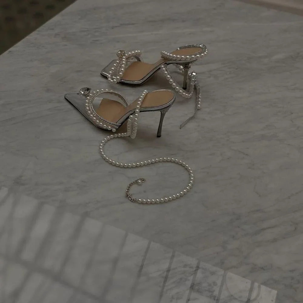 pearl-embellished strappy heels