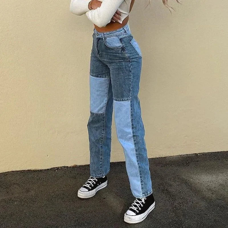 patchwork denim jeans with a casual style