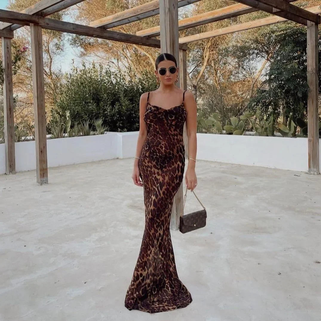 leopard print slip dress, evening wear