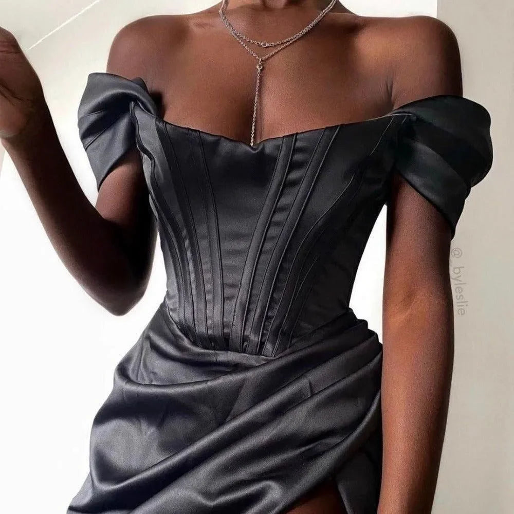 Bella Elegant Off The Shoulder Corset Dress - Black / S - Mermaid Way