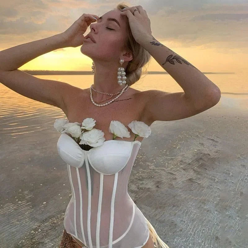 Bella Sexy Mesh Corset Top - White / S - Mermaid Way