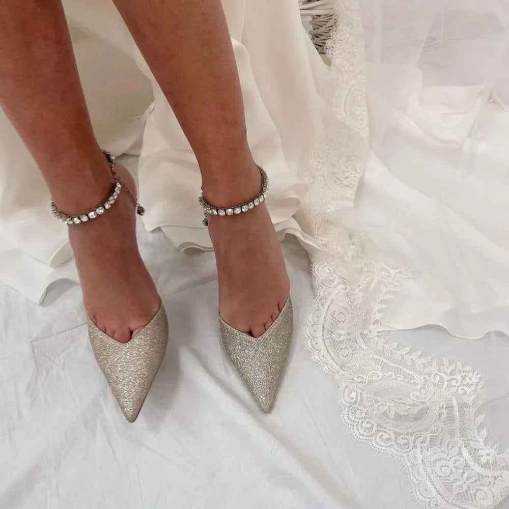 Bling Bling Crystal Sparkle Jewelry Heels - Gold / 4 - Mermaid Way