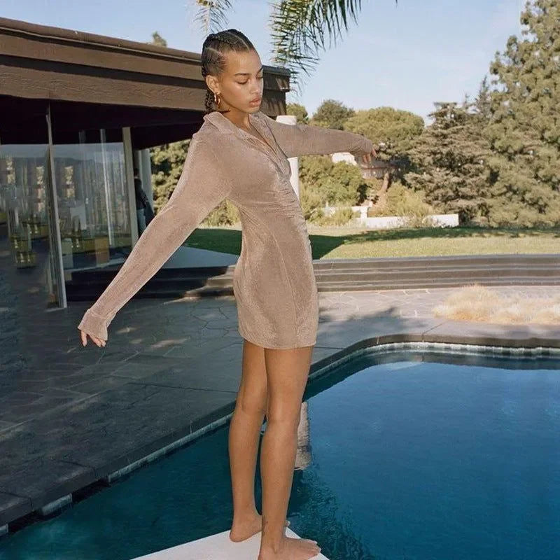 Blooms Love Ruched Long Sleeve Mini Dress - Green / S - Mermaid Way