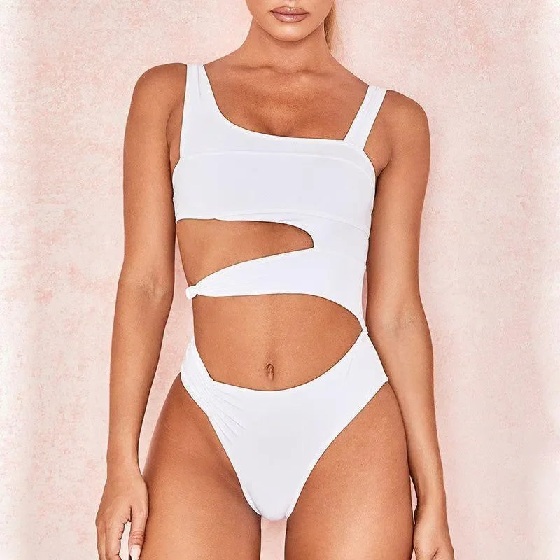 white cut-out one-shoulder bodysuit, party outfit