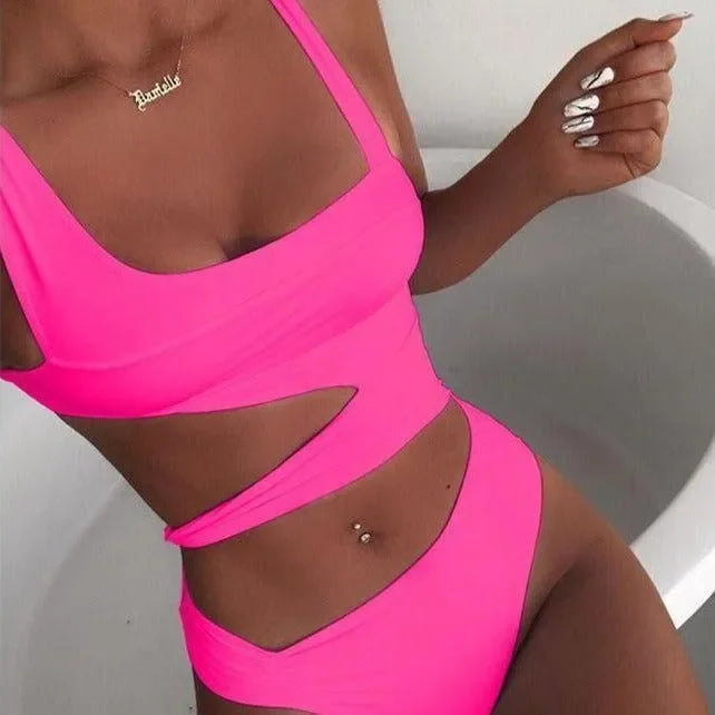 Candy Crush Asymmetrical Cut Out One-Piece Swimsuit - Hot Pink / S - Mermaid Way