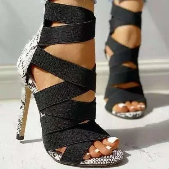 Cheeky Lace-Up Bandage Snake Heels - Black / 6 - Mermaid Way