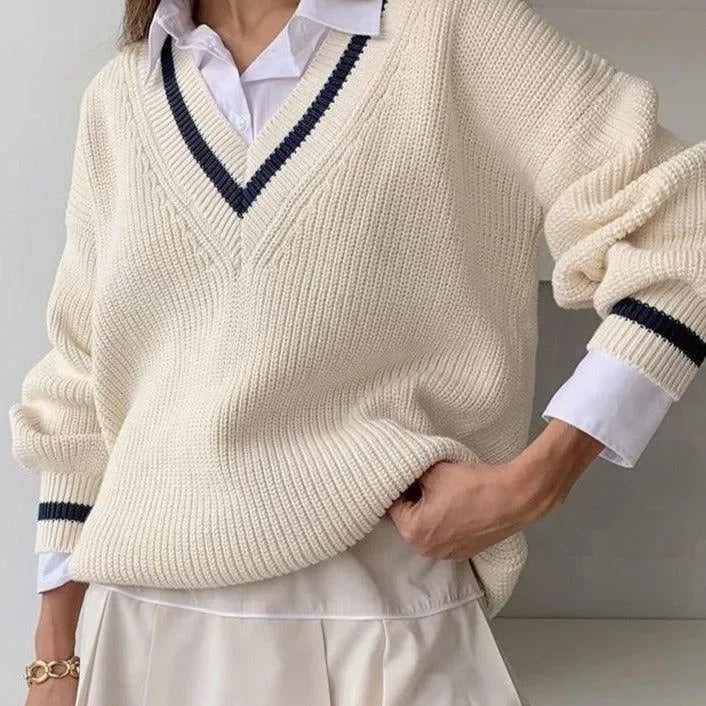 Chike Oversized V-Neck Vintage Sweater - Ivory / S - Mermaid Way