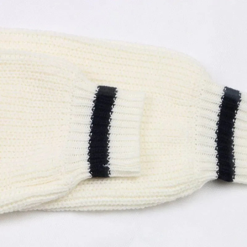 knit sweater with black stripe accents