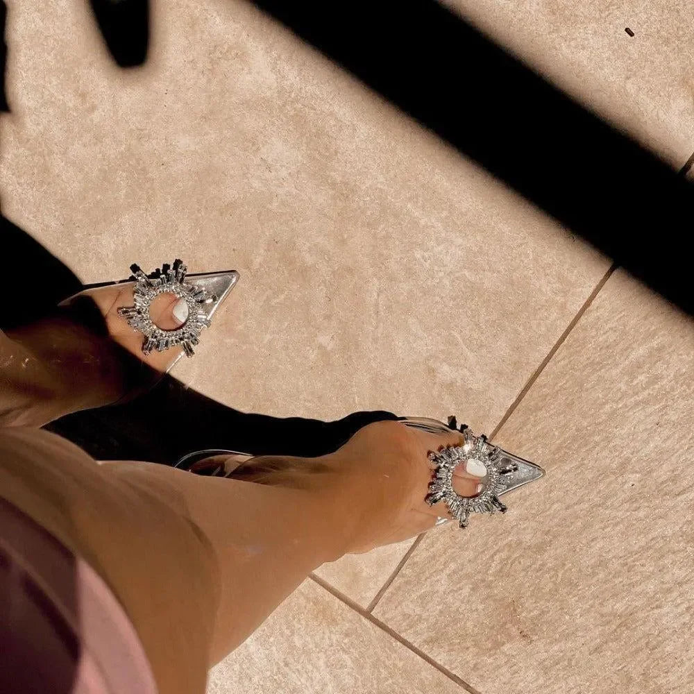 transparent crystal heels with pointed toe, evening wear