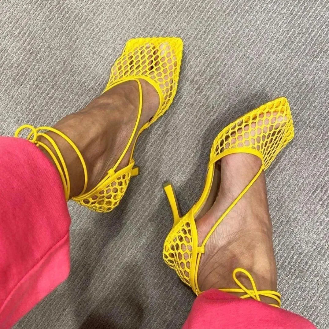 Controversial Square Toe Mesh Sandals - Yellow / 4 - Mermaid Way
