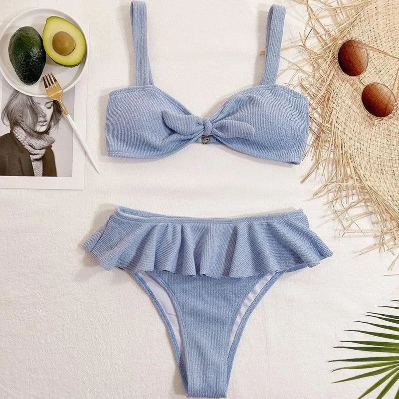 Corrina Front Knot Ruffle Bikini - Light Blue / S - Mermaid Way