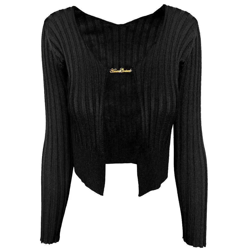 ribbed long-sleeve top with front cutout detail