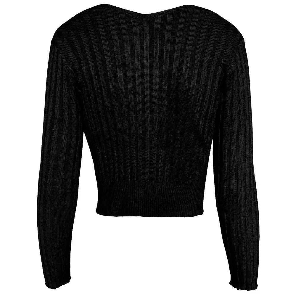black ribbed long-sleeve top, casual style