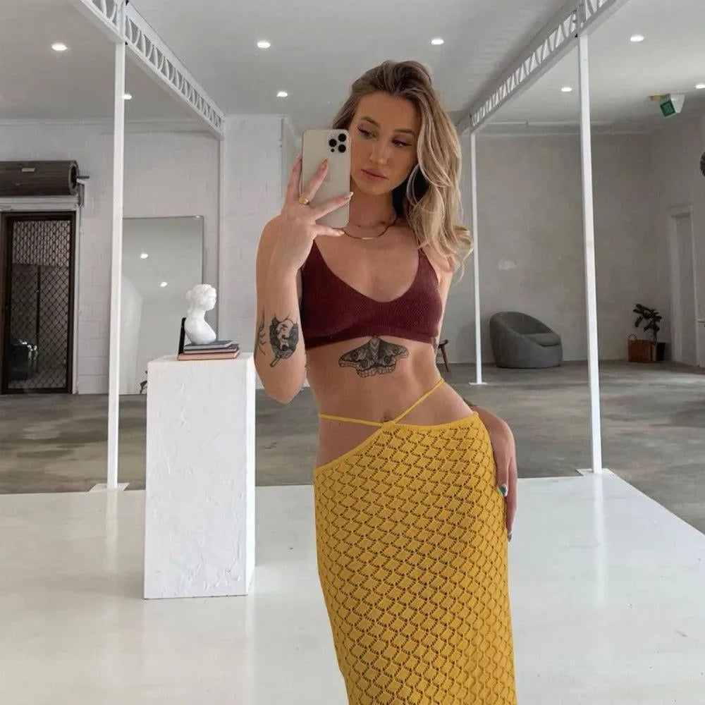 Couture du Jour Knitted Long Skirt - Yellow / S - Mermaid Way