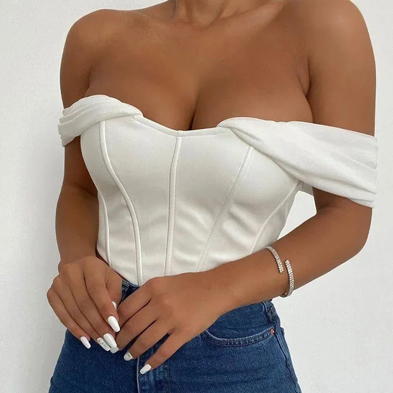 Crave Leather Off The Shoulders Corset Top - White / S - Mermaid Way