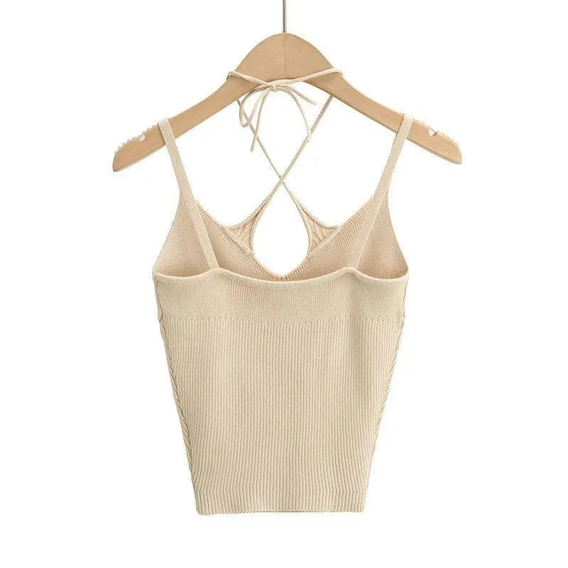 ribbed knit cami top with crisscross back, casual wear
