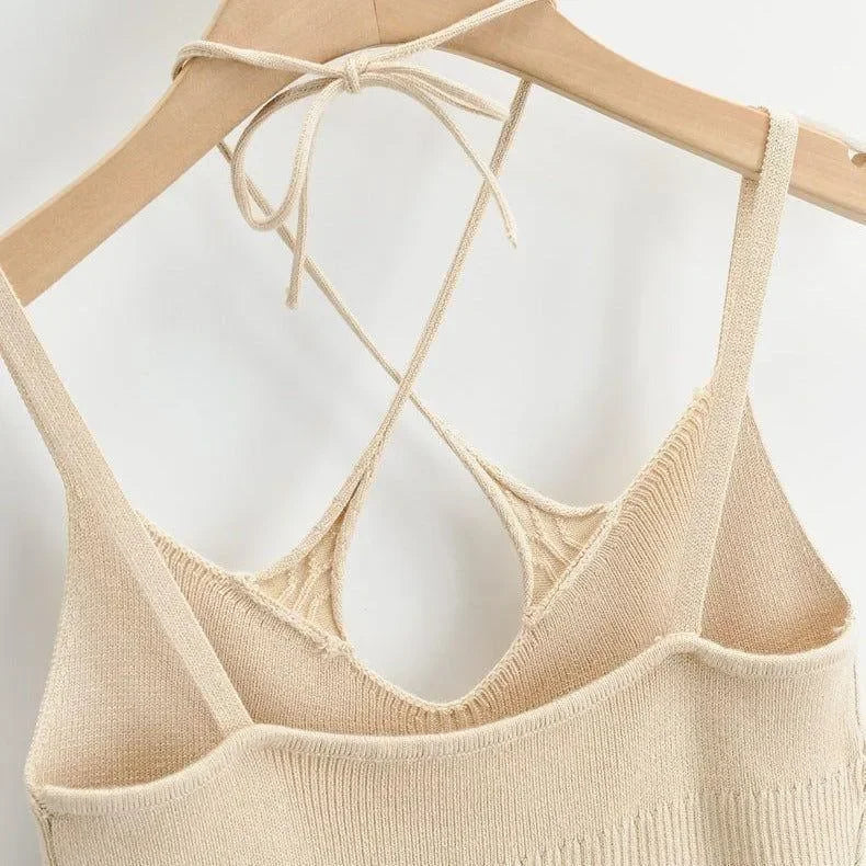 knit strappy top with tie back