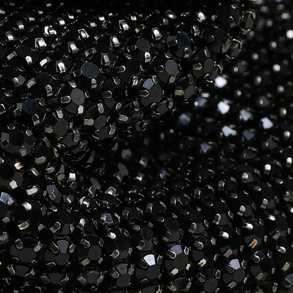 black crystal-embellished fabric, evening wear