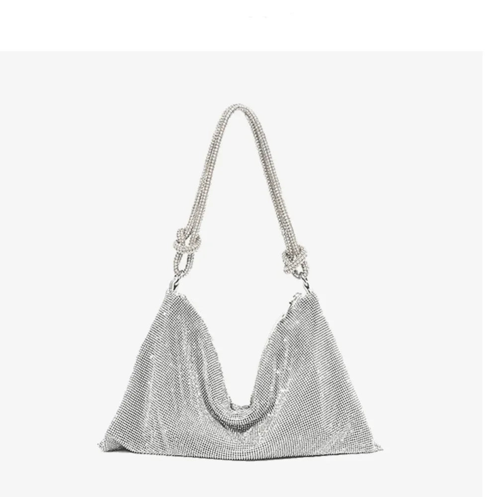 silver rhinestone bag with chain strap, party accessory