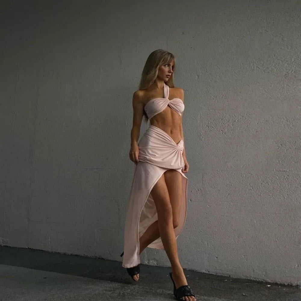 Fiji Cut Out High Split Two-Piece Set - Pink / S - Mermaid Way