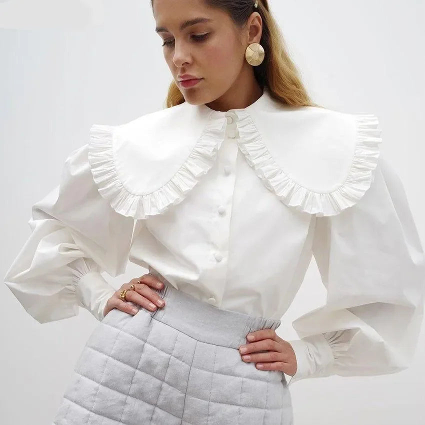 Florence Oversized Collar Blouse - White / S - Mermaid Way
