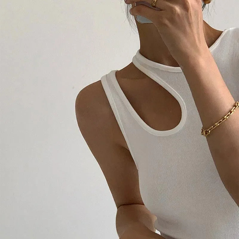 cutout sleeveless top with asymmetrical strap