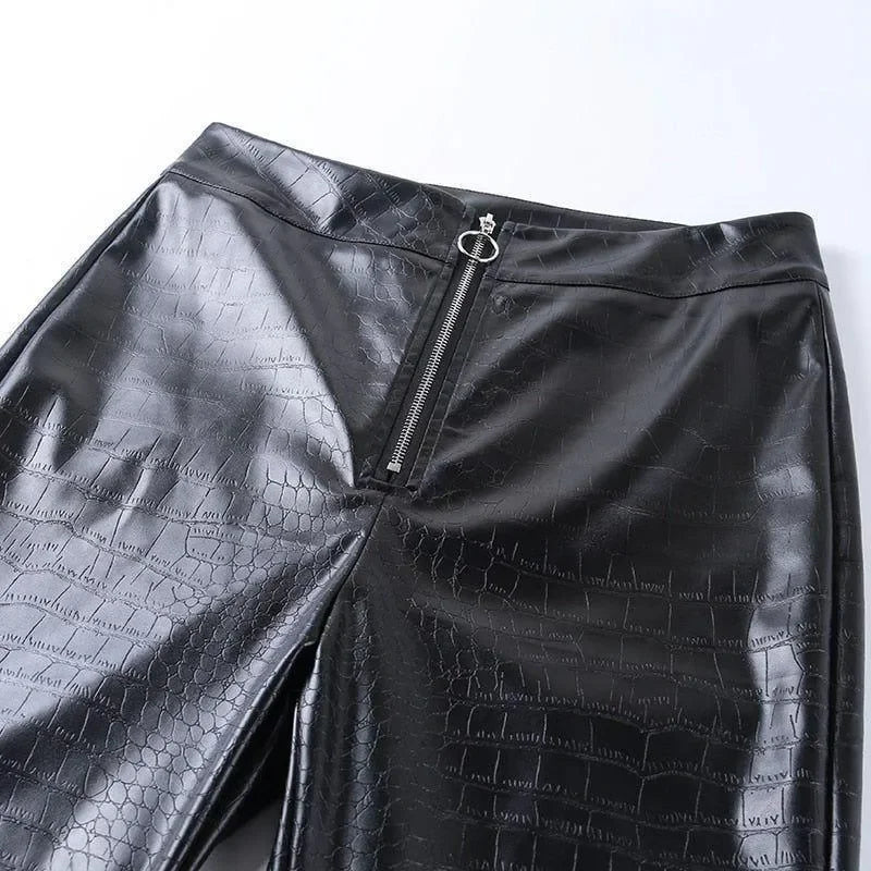 faux leather mini skirt with front zipper, night-out style