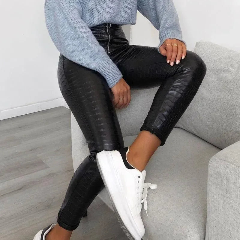 faux leather high-waisted pants, casual wear