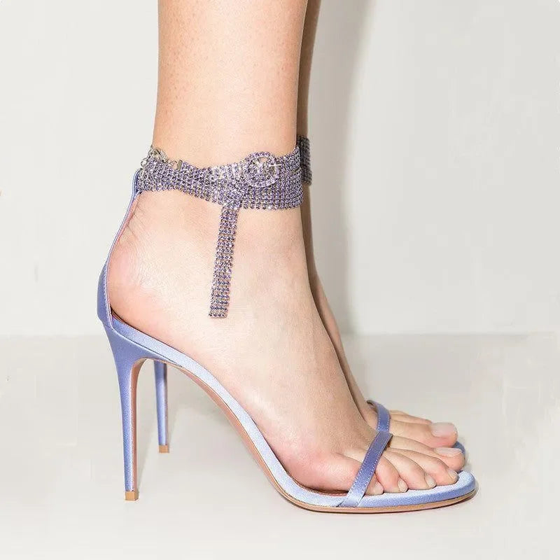 Gossip Girls Crystal-Embellished Ankle Strap Sandals - Purple / 5 - Mermaid Way