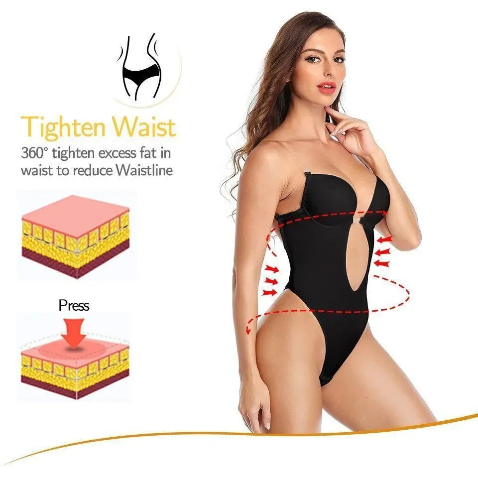 black waist-slimming bodysuit with cut-out design