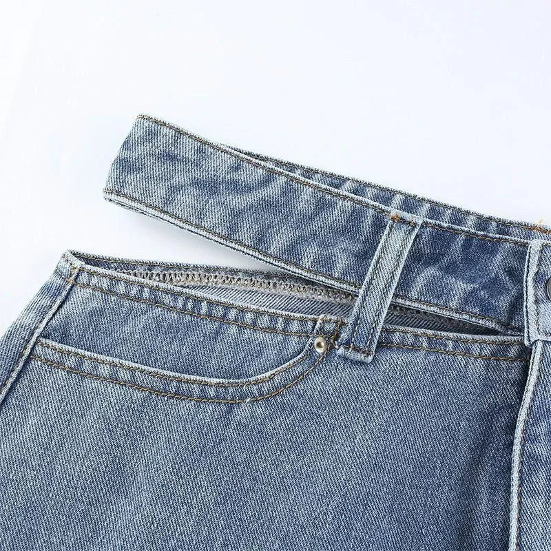 denim skirt with belt detail