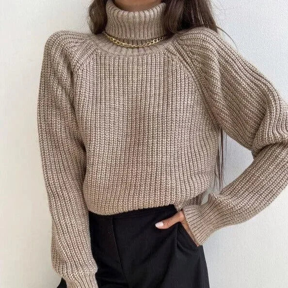 chunky knit turtleneck sweater, casual look