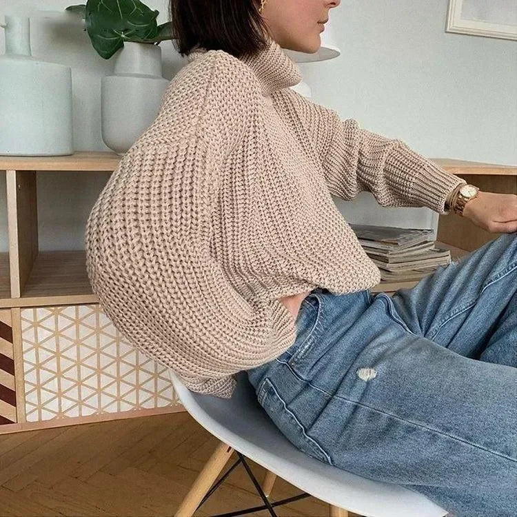 chunky knit turtleneck sweater with relaxed fit