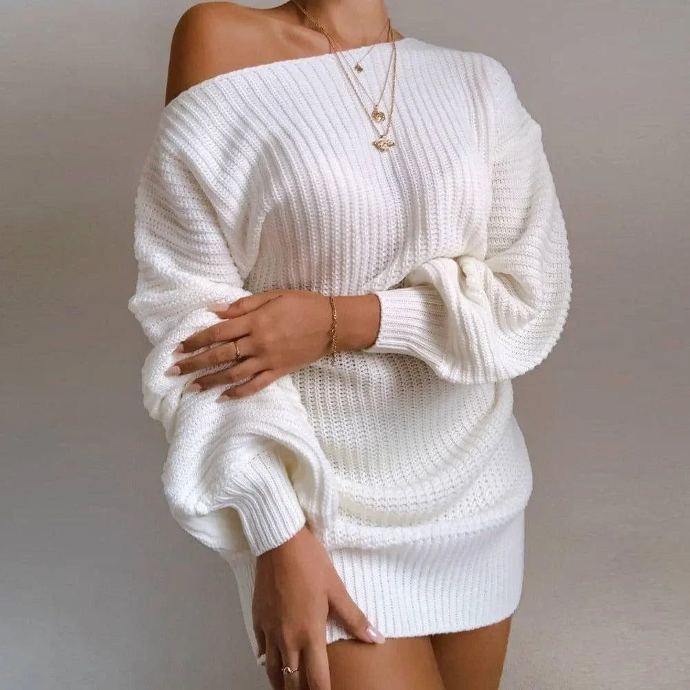 Lene One Shoulder Knitted Mini Dress Mermaid Way, White / L Lene One Shoulder Knitted Mini Dress Mermaid Way, White / L