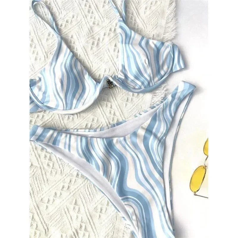 Linde Wave Print Underwire Bikini - Light Blue / S - Mermaid Way