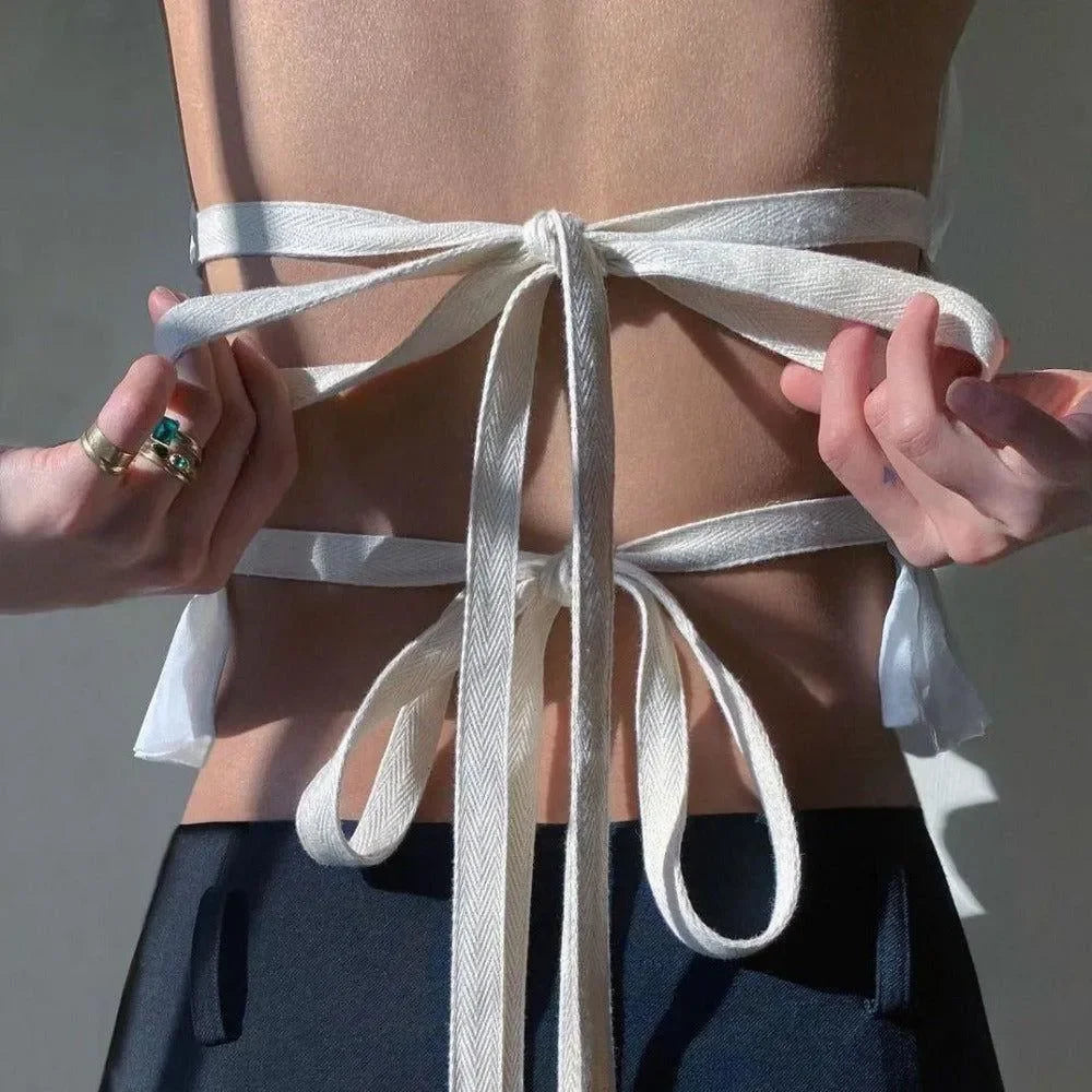 strappy open-back top with tie details