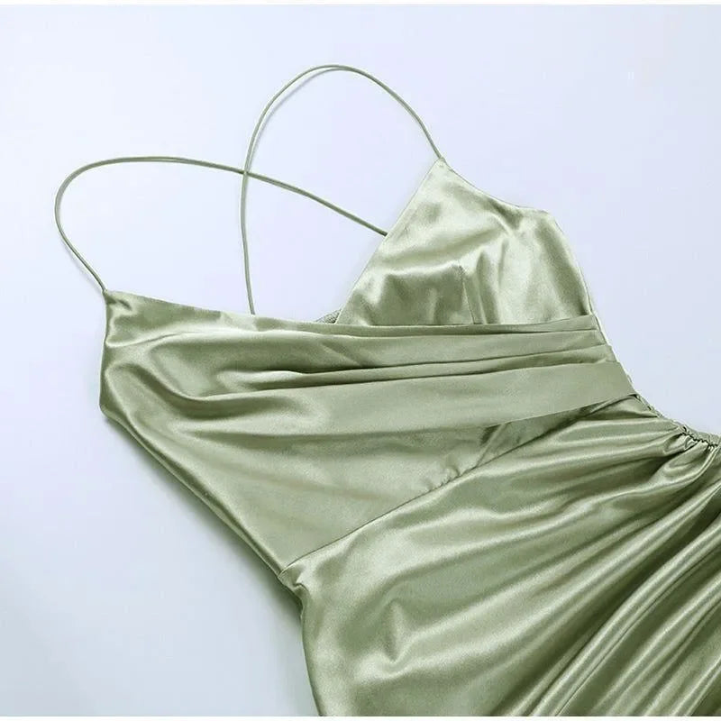 satin spaghetti strap dress, evening wear